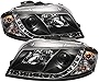 [For 2006-2008 Audi A3 Halogen Model] Black Housing LED Strip DRL Projector Headlight Headlamp Assembly, Driver & Passenger Side