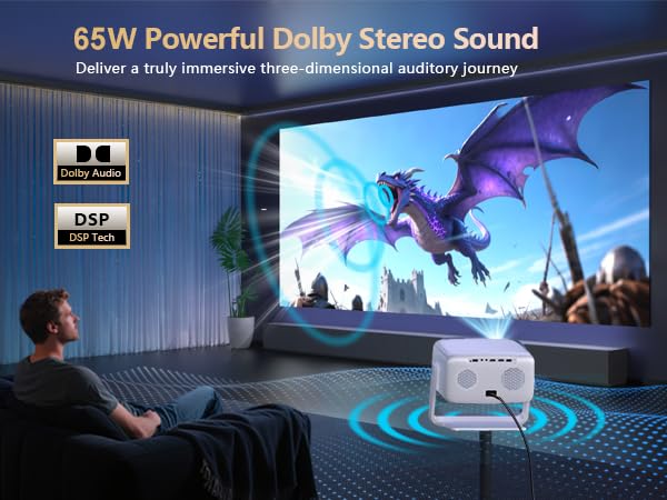 Image of [10,000+ Licensed Apps /Live TV /Ultra Bright /65W Dolby Audio] Outdoor-4K Projector with WiFi and Bluetooth, Goiaey Smart Projector with 360Stand, HDR10+, AI Auto Focus /Keystone, Short Throw Proyector