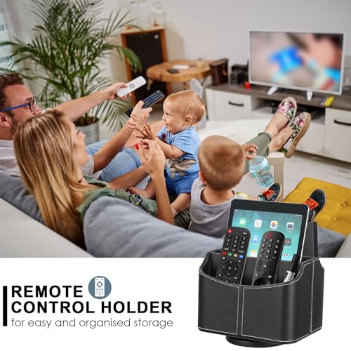Dyserbuy 360 Degree Rotatable Remote Control Holder, TV Remote Holder with 5 Compartments, PU Leather Remote Storage, for TV/Media Controller, iPad, Phone, Pen (Black) - Cosy Home Interiors Dyserbuy 360 Degree Rotatable Remote Control Holder, TV Remote Holder with 5 Compartments, PU Leather Remote Storage, for TV/Media Controller, iPad, Phone, Pen (Black) - Image 5