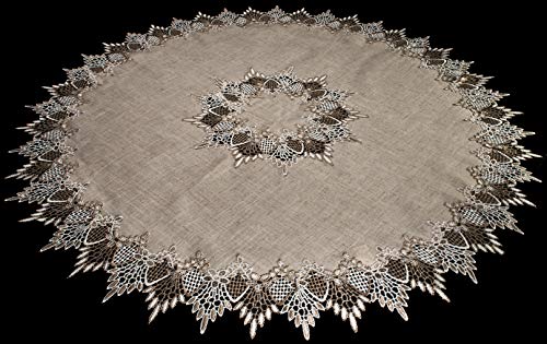 Lace Doily 33 Inch Neutral Earth Tones Table Topper Scarf Placemat Round Doily #TOP4