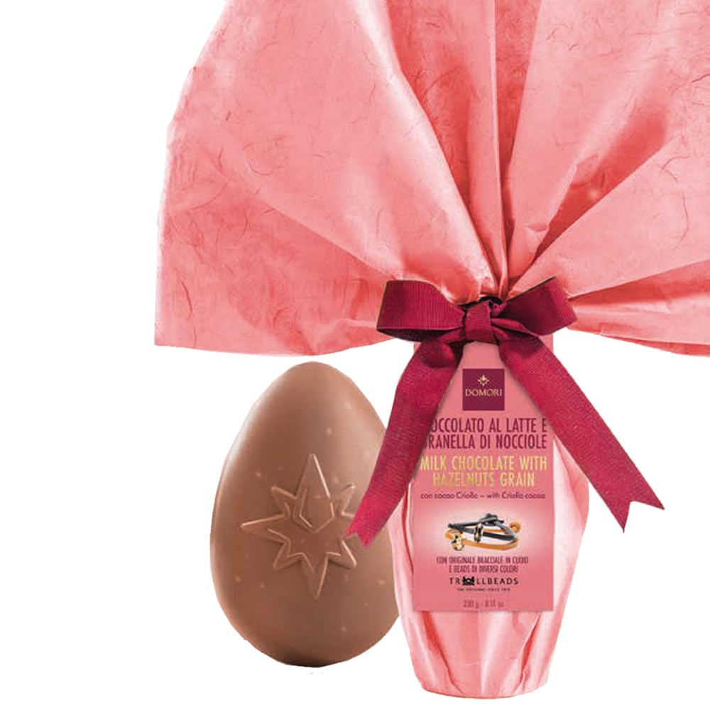 Osterei mit Milchschokolade und karamellisierten Haselnusskörnern | Domori | Sorperesa Trullbeads Lederarmband | Süße Ostern | 250 g | Gluten Free