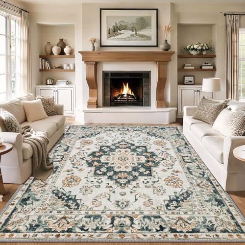 BAHIWOM 8x10 Washable Boho Rug, Non-Slip, Taupe