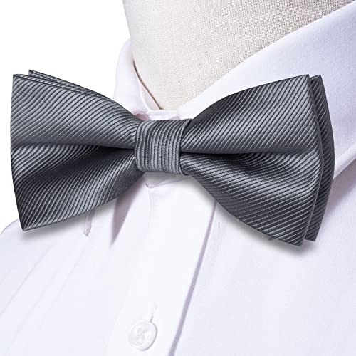 Image of Hi-Tie Dark Gray Mens Pre-Tied Bow Tie and Pocket Square Lapel Pins Cufflinks Mens Bowtie Sets for Wedding Formal Party