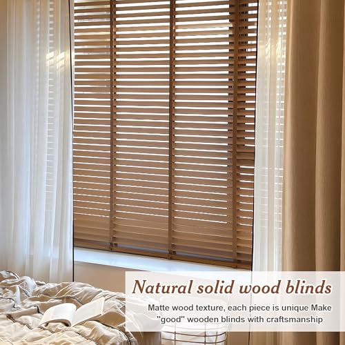 2" Slats Wood Blinds for Indoor Windows, Custom Wood Window Blinds, Wooden Venetian Horizontal Blinds & Shades for Indoor Windows, Office, Living Room, Bedroom