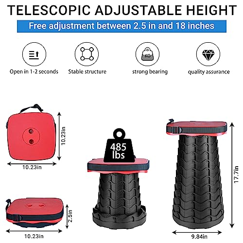 Image of Upgraded Square Folding Stool, Max Load Capacity 485lbs, Portable Collapsible Seat, Telescoping Foldable Stool for Camping,Fishing,Hiking,Travel, Red