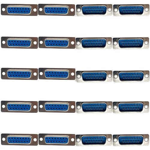 Jienk 20PCS DB15 Male and Female Solder Type Connector, RS232 Serial 15 Pin D Sub Adapter for PC Accessories(Male x 10, Female x 10)