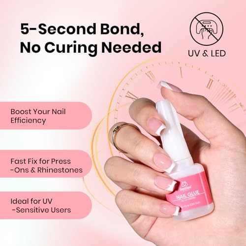Image of Beetles Super Strong Nail Glue for Press on Nails, Strong Nail Glue | 10ML 3Pcs Brush on Glue for Acrylic Nails, Nail Tips Quick Dry No Uv Light Needed