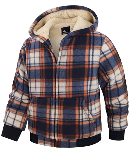 Image of V VALANCH Boys Flannel Jacket Hooded Fleece Lined Zip-up Hoodies Plaid Coat for Kids