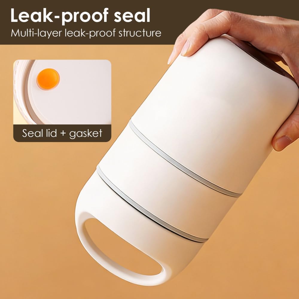 304 Stainless Steel Insulated Food Flask, Heat Retention Breakfast Cup with Removable 2 Layer Compartment, Leak Proof Lunch Container for Office, Travel