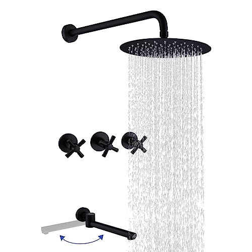 NIITAWH 3 Handle Tub Shower Faucet, Matte Black Bathtub Faucet Set with Rotatable Tub Spout, Tub and Shower Trim Kit with Valve NIITAWH 3 Handle Tub Shower Faucet, Matte Black Bathtub Faucet Set with Rotatable Tub Spout, Tub and Shower Trim Kit with Valve