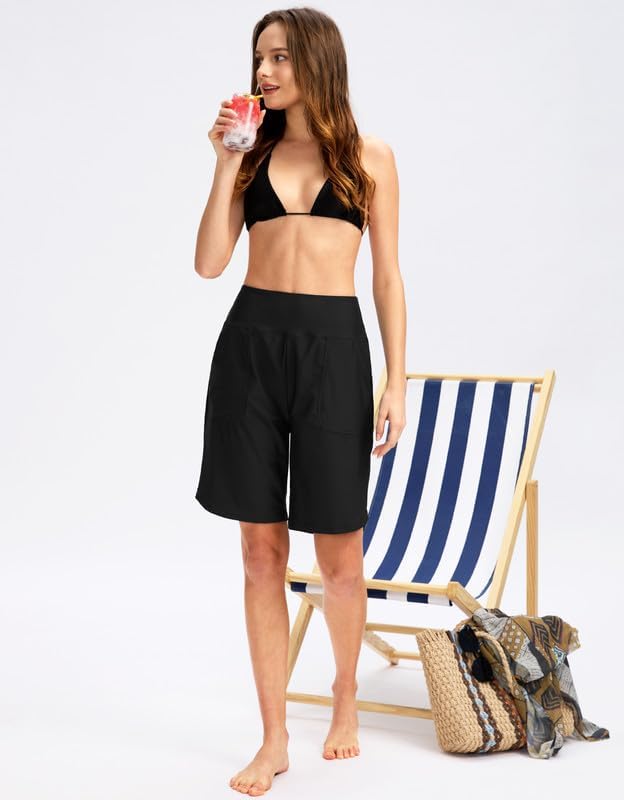 Viodia Women's 9" Long Swim Board Shorts with Pockets High Waisted Beach Swimsuits Knee Length Short for Women with Liner - Image 6
