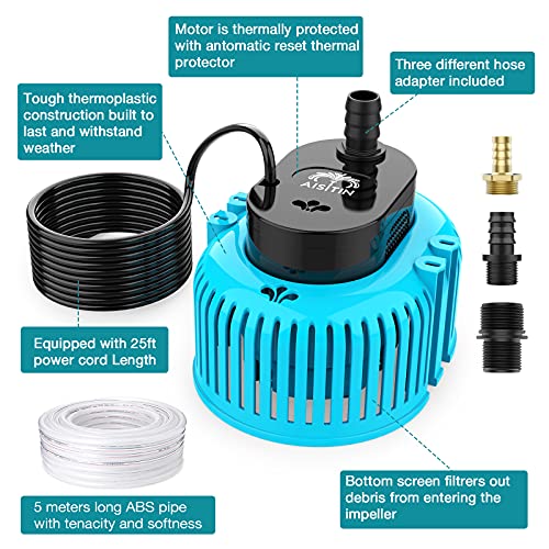 AISITIN-Submersible-Water-Pump-80W-Water-Pump-3865LH-850GPH-3-Adapters-and-Drain-Hose-Suitable-for-Household-Swimming-Pools-Pond-Drainage-Fish-Tank-Aeration-Gardening-Irrigation