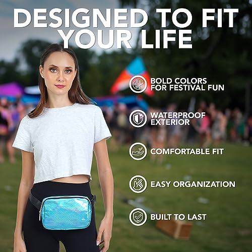 Holographic Blue Crossbody Belt Bag for Women – Stylish Fanny Pack, Functional and Fashion Waist Packs for Travel, Festivals, and Everyday Use