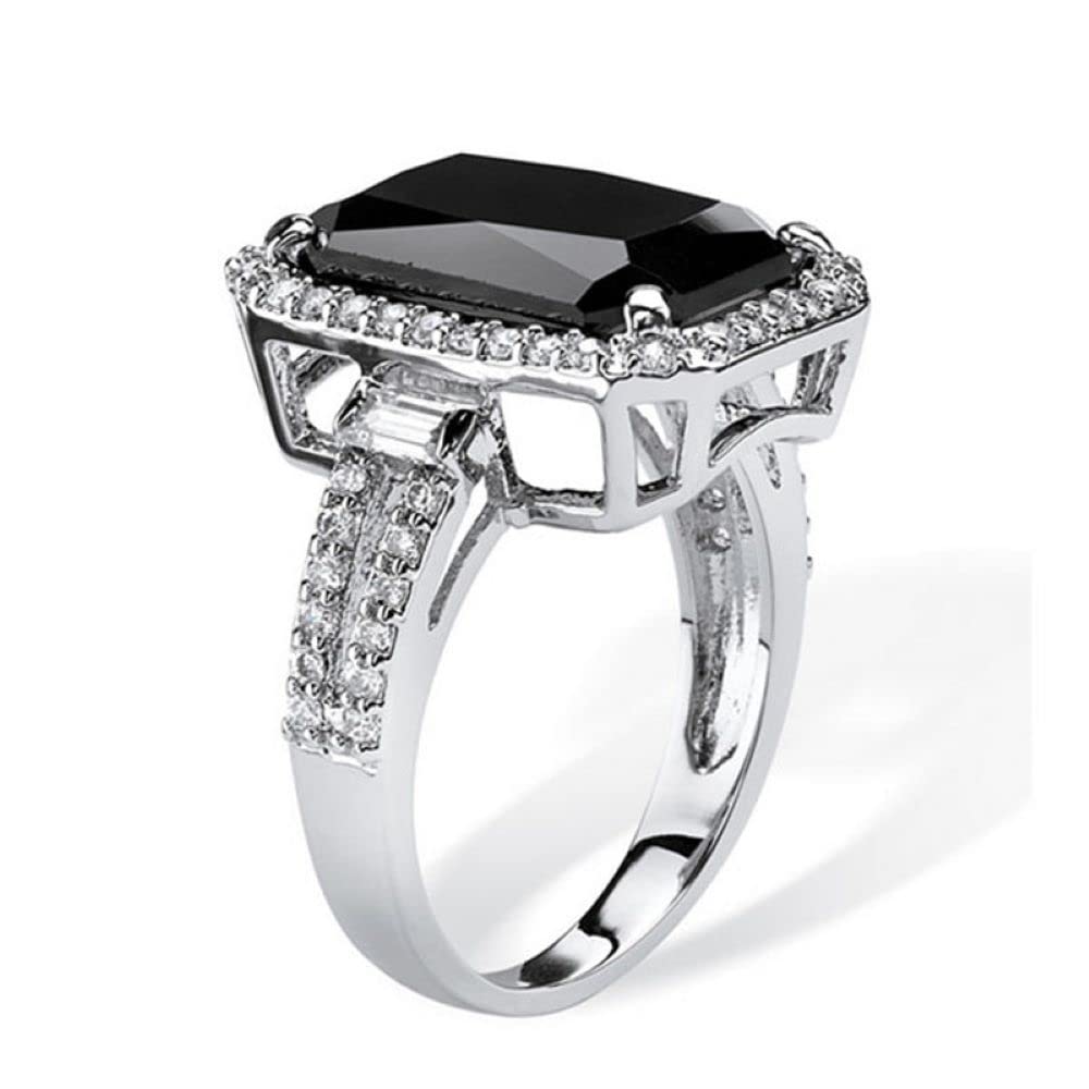 925 Sterling Silver Shiny Black Square Gemstone Cubic Zirconia Rings Diamond Rings for Women Jewelry Findings Earring Backs Findings (US Code 8)