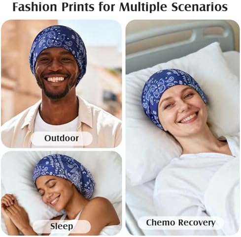 YFONG Mulberry Silk Hat for Sleeping Women Men, Real Silk Lining, Not Satin, Stay On All Night Beanie with Adjustable Strap for Curly Short Long Fine Hair, Navy — view 5