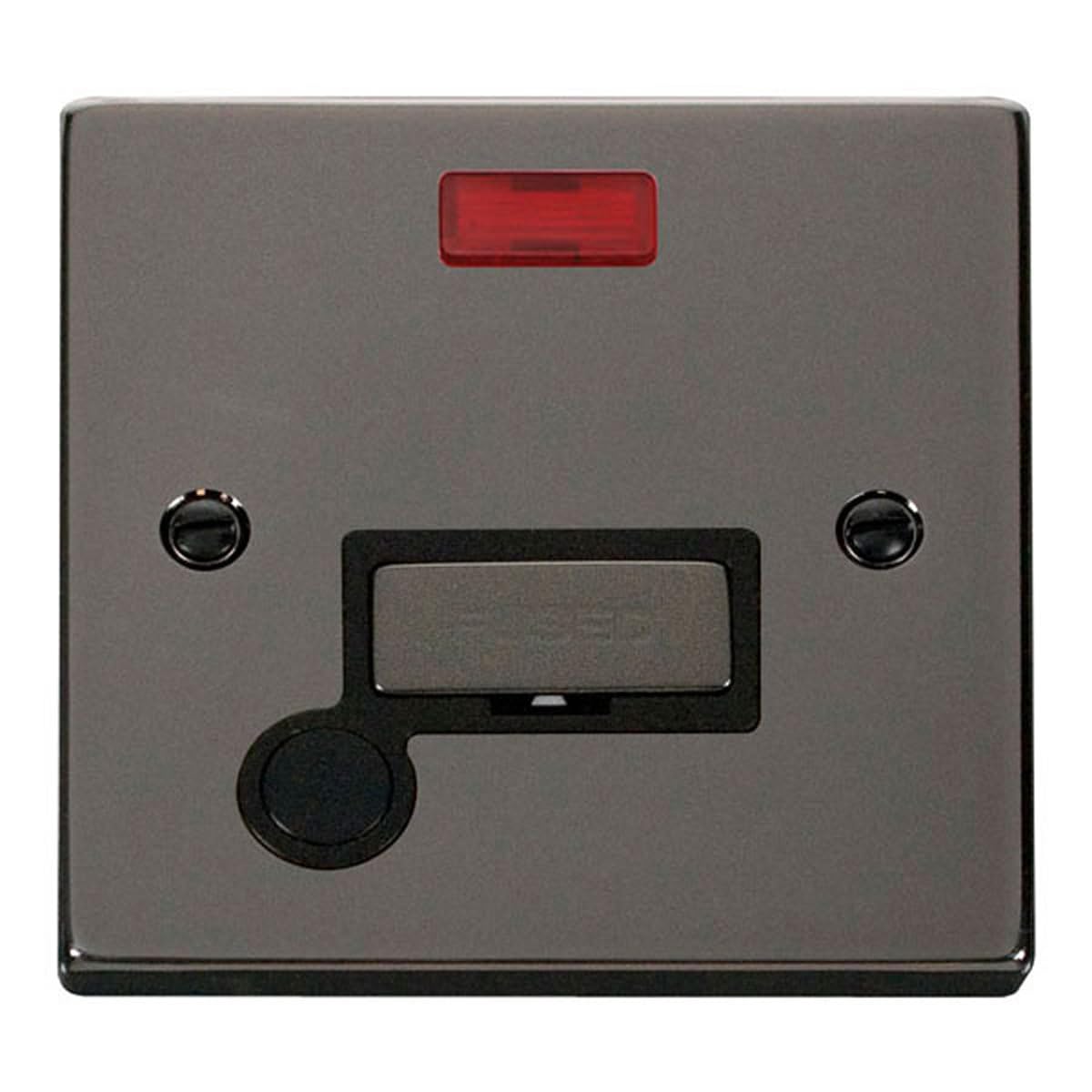 Click Black Nickel 13A Fused Ingot Connection Unit With Neon With Flex