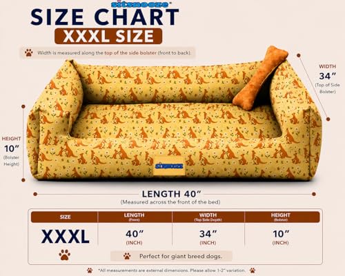 Image of SITSNOOZE XXXL Dog Bed (45kg+) for Tibetan Mastiff, Saint Bernard, Bully Kutta - Giant Orthopedic Washable Mattress, Heavy Duty Calming Sofa Lounger, Waterproof Cushion (Print 19, XXXL)