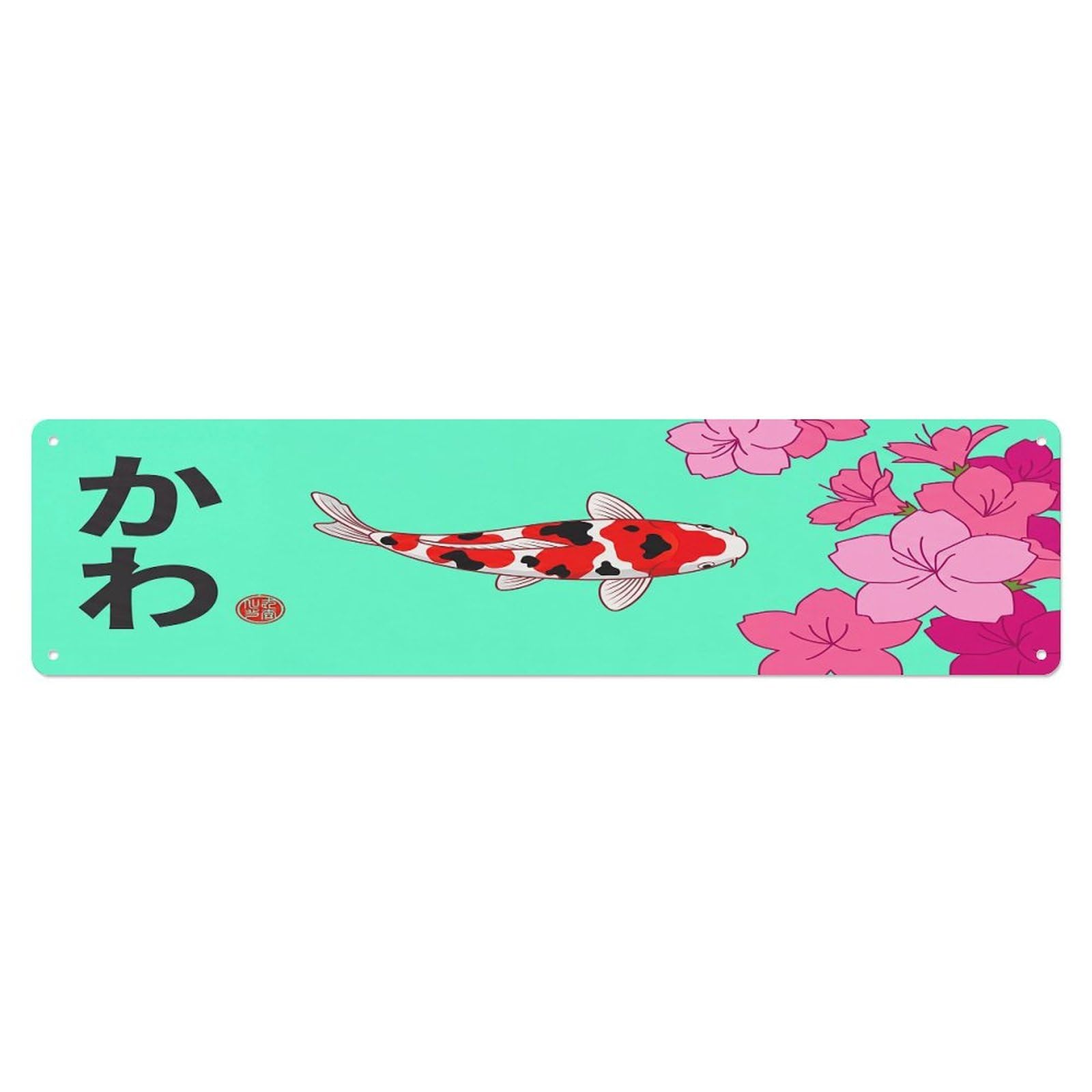 Olhnbad 4X16inch(10X40cm) Vintage Koi Fish Japanese Flowing Metal Tin Sign