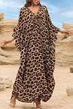 LikeJump Damska suknia nocna maxi kaftan szlafrok plażowy okrycie kimono ubiór plus size, C Leopardo, Rozmiar uniwersalny