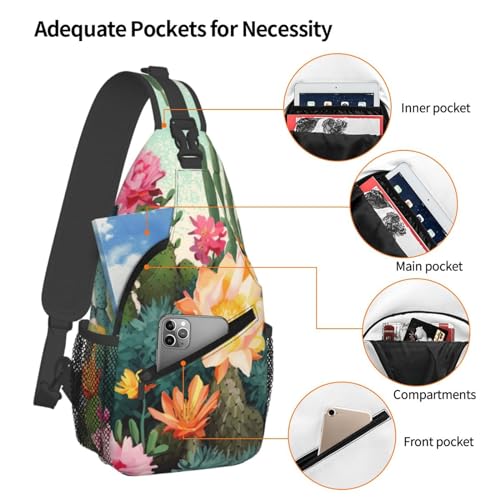 Bolso cruzado tipo sling con diseño floral y cactus negro miniatura 4