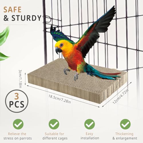 Image of 3 Pack Parrot Perch Bird Chew Toys, Medium Cardboard Parakeet Cage Stand Playground, Conure Platform Cockatiel Shredding Grinding Cage Accessories for Budgie Cockatoo, 7.3 x 4.7 x 1.2in