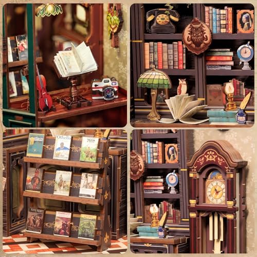 Image of Fsolis Book Nook Kit, DIY Miniature House Kit for Adults Tiny House Mini Bookshelf Diorama Building Kit 3D Wooden Puzzle for Adults Bookish Gifts for Women Book Lovers Readers (OWL Bookstore)