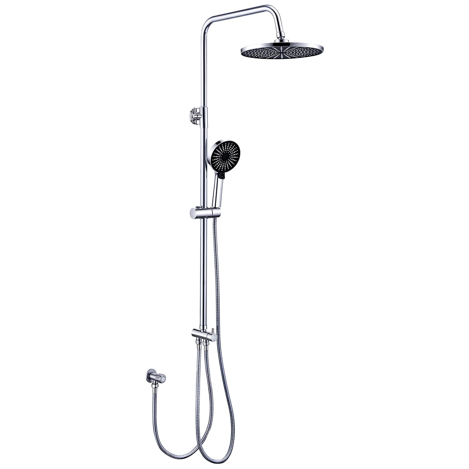 Duschsystem ohne Armatur höhenverstellbar 26 cm runde Regendusche & Handbrause mit 3 Strahlarten Duschset ohne Armatur Edelstahl schnelle Montage