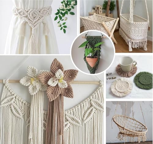 ilauke Makramee Garn 3mm x100m Baumwollkordel Natur Militärgrün+Hellbraun+Beige – Bild 5
