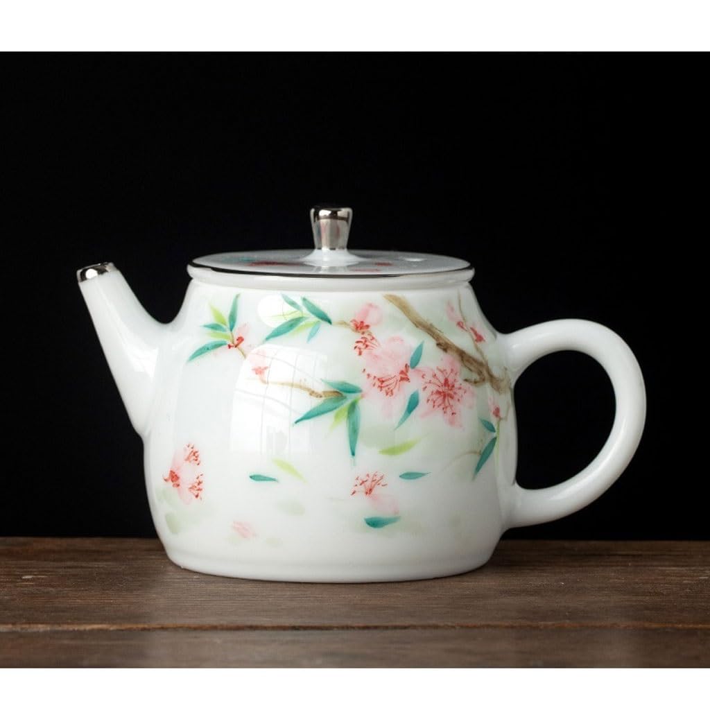 Tetera de cerámica Pintada a Mano con diseño de Flor de durazno para una Persona, Exquisita Tetera pequeña, Tetera China para el hogar, Juego de té.