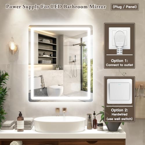 Image of 30 inch x 36 inch Led Bathroom Mirror with Lights, Anti-Fog & Tri-Color Lighting - Wall Mounted Shaving Mirror with Touch Sensor, Waterproof & Smart LED Vanity Mirror,Tempered Glass, Dimmable Smart Mirror