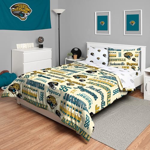FOCO Jacksonville Jaguars NFL Retro Bed in a Bag Comforter Bedding 5 Piece Twin Set