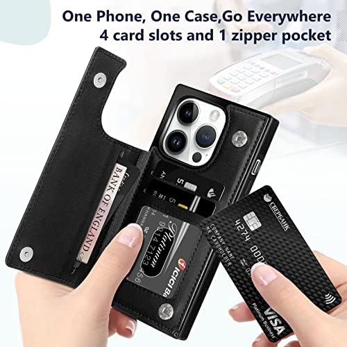 VUNAKE for iPhone 14 Pro Case Wallet Case Cover with RFID Card Holder Zipper Cash Pocket PU Leather Flip Folio Case Magnetic Clasp Heavy Duty Protective Case for iPhone 14 Pro Phone Case,Black