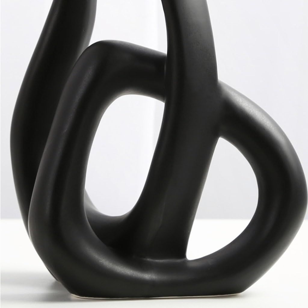Jarrón Moderno Abstracto de cerámica con Forma Hueca Doble, jarrón de Flores Entrelazado, jarrón Decorativo Escultura para Plantas secas y Ramas de Hojas Artificiales,Negro