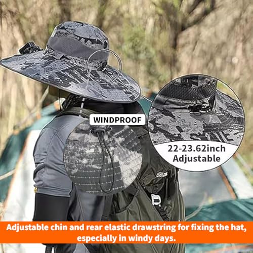 Image of Solar Fan Hat for Men Women,UPF50+ Wide Brim Sun Hats with 2 Built-in Solar Powered Fans for Fishing Outdoor Activities