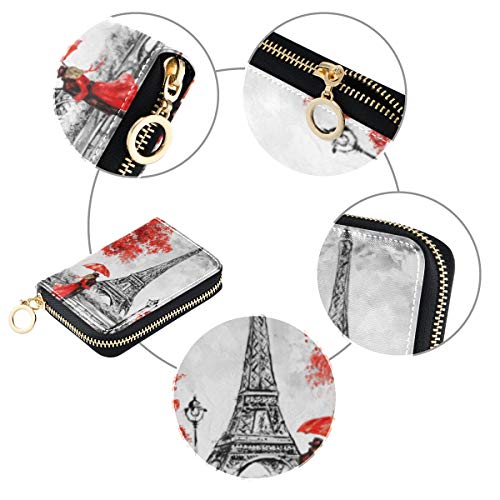MOYYO RFID Credit Card Holder Case Oil Painting Paris Eiffel Tower Leather Printed Zipper Card Case Wallet for Women Girls3