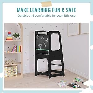 Explora tower step stool in black anti slip base multipurpose kids step stool 3 platform heights chalkable black board  urban country home decor