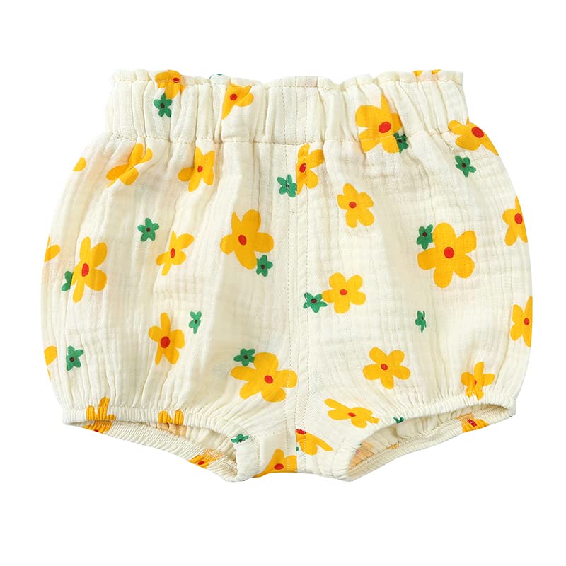 MYGBCPJS Baby Boys Girls 3 Pack Cotton Linen Bloomers Kids Loose Floral Graphic Printed Bubble Shorts Elastic Waist Bottoms