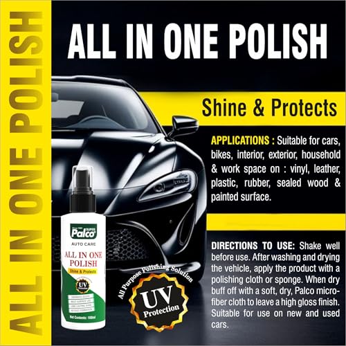 Image of PALCO Combo Auto Care 3 Products | Windshield 100ml, Shine Sponge and All in one Polish 100ml with Applicator, Auto Care Solution for Removing Dirt & Shining Cars and Bikes