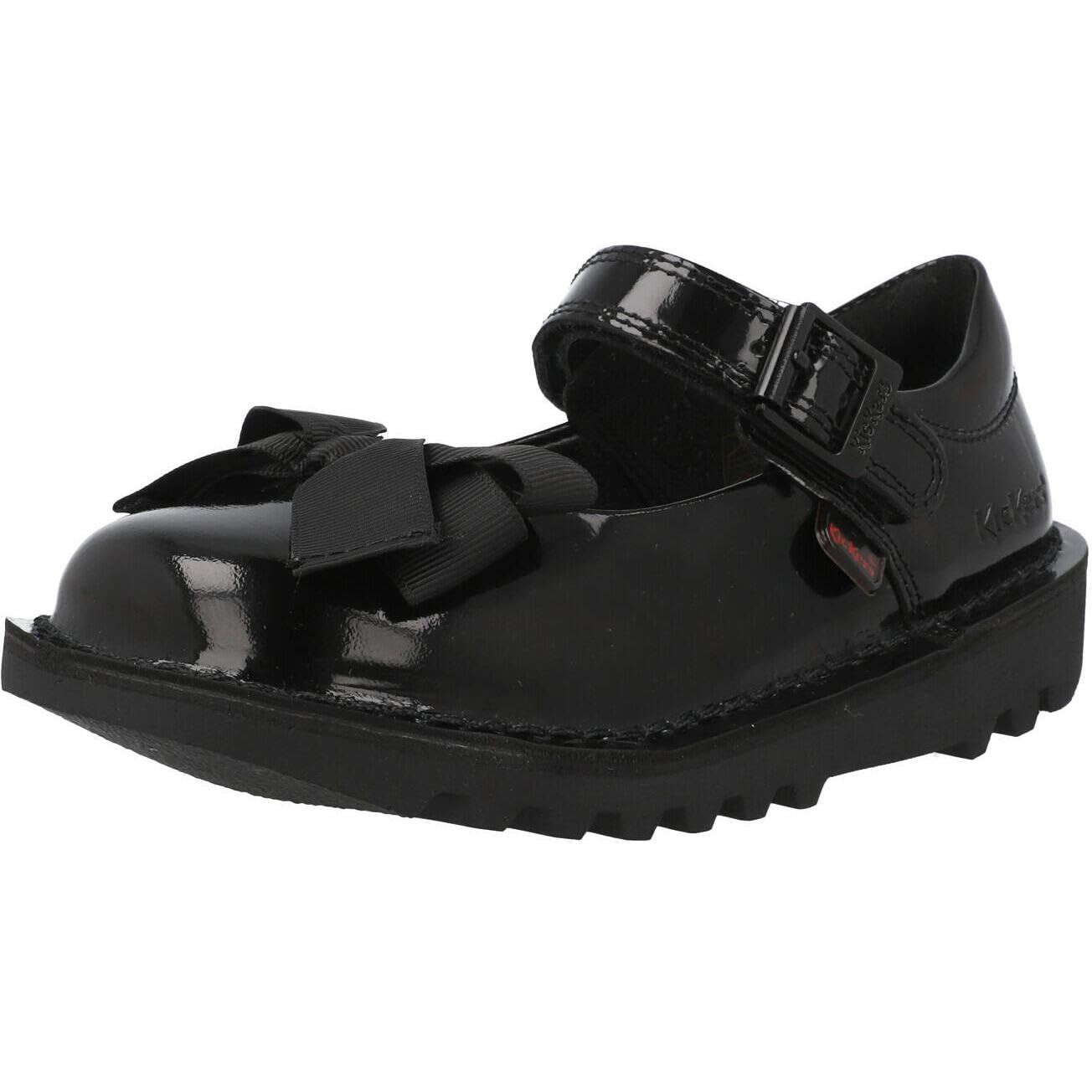 Kickers Infant Kick Mary-jane Bow Patent Leather Shoe, Black, Size 7 Younger