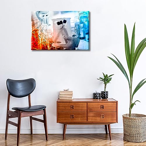 Image of Scientist and Test Tubes Laboratory Concept Framed Wall Art Chemical Equations and Periodic Table Pictures Wall Prints 1 Panels Prints for Wall Decor Stretched and Framed Ready to Hang (12 inch Wx18 H)