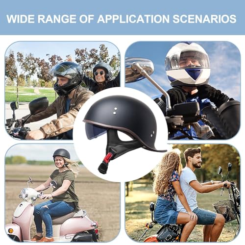 Casco de motocicleta de media cara con visor y protección ligera negra 5