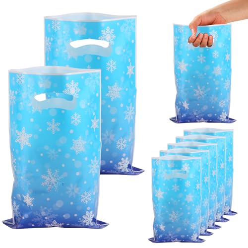 50pz Sacchetti Regalo di Fiocco Neve, 25x16,5cm Plastica Blu-Viola Sacchetti Regalo Compleanno Invernali Articoli per Feste di Compleanno a Tema per Caramelle Biscotti Giocattoli Pacchetto