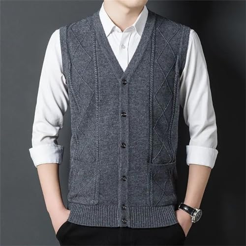 Men's Winter Sweater Vest V-Neck Solid Color Single Breasted Casual Loose Thicken Sleeveless4