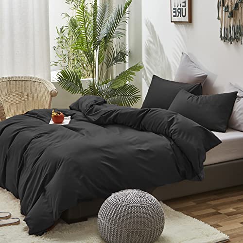 Luxlovery Black Comforter Men All Black Bedding Comforter Queen Size Dark Color Pure Black Blanket Quilts Soft Breathable 3 Piece Cozy Modern Pure Black Comforter For Women Men Queen Bed #TOP3