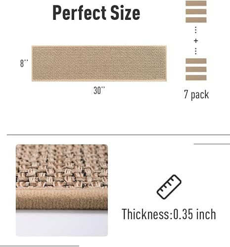 Miniatura 6 de PADOOR Peldaños de escalera antideslizantes, con respaldo de goma para peldaños de madera, 7 alfombras sin residuos para niños y perros, 8 x 30