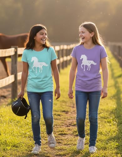 Image of Tstars Fitted Tee for Girls 4th of July Shirt | Patriotic American Cute Kids Heart Graphic Horse T-Shirt