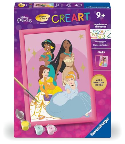 Ravensburger - CreArt Kids 18x24 cm - Numéro d'art - Disney Princess - Kit de Peinture par numéros - Dès 7 Ans - 25843