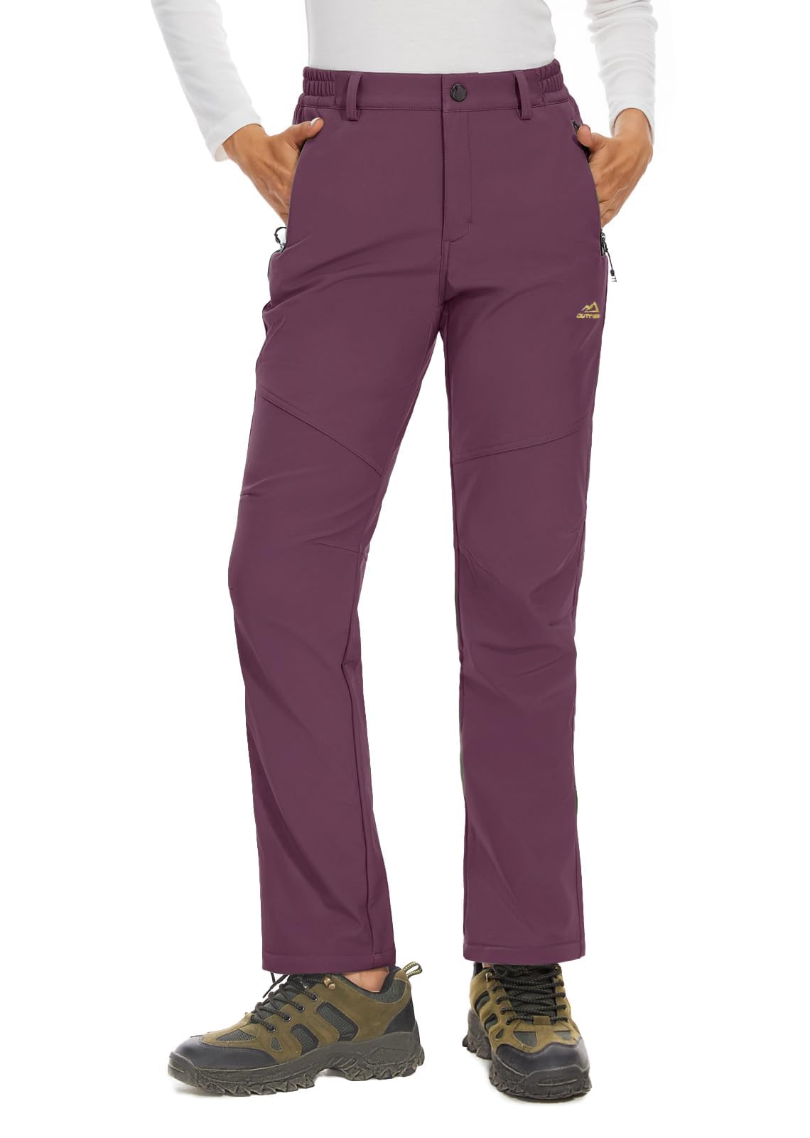 MAGCOMSENWomen's Outdoor Waterproof Pants Winter Warm Skiing Trousers Fleece Lined Trousers with Zip Pockets