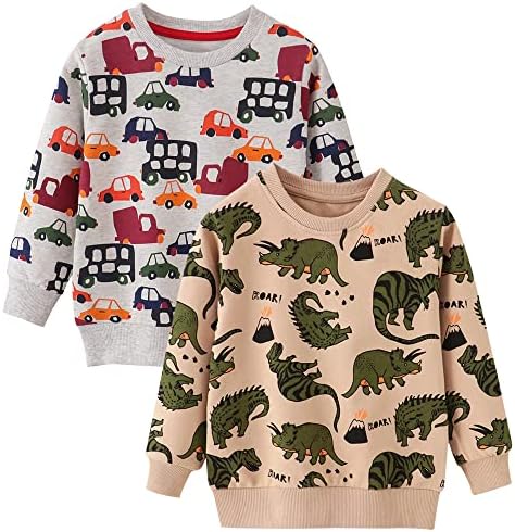 vindoo Toddler Boys Crewneck Sweatshirt, Cotton Long-Sleeved Pullover Cartoon Print