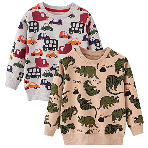 Image of Toddler Boys Crewneck Sweatshirt, Cotton Long-Sleeve Pullover Cartoon Print